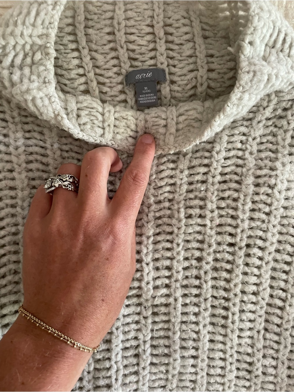 aerie grey cropped mock neck Chunky Knit Sweater